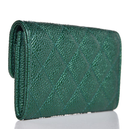 Chanel Metallic Caviar Quilted Card Holder Green 3 of 9
