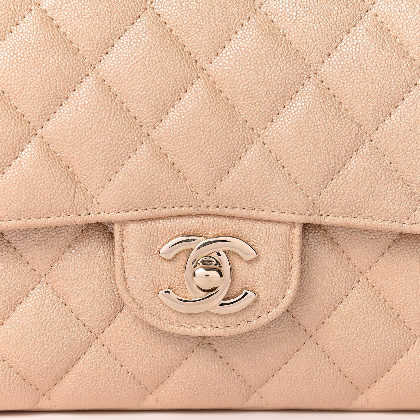 Iridescent Caviar Quilted Medium Double Flap Beige