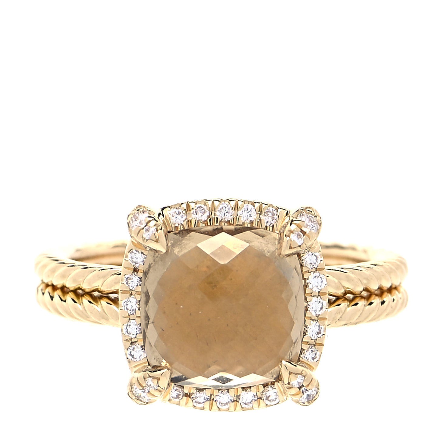 18K Yellow Gold Diamond Champagne Citrine 9mm Chatelaine Pave Bezel Ring 54 7