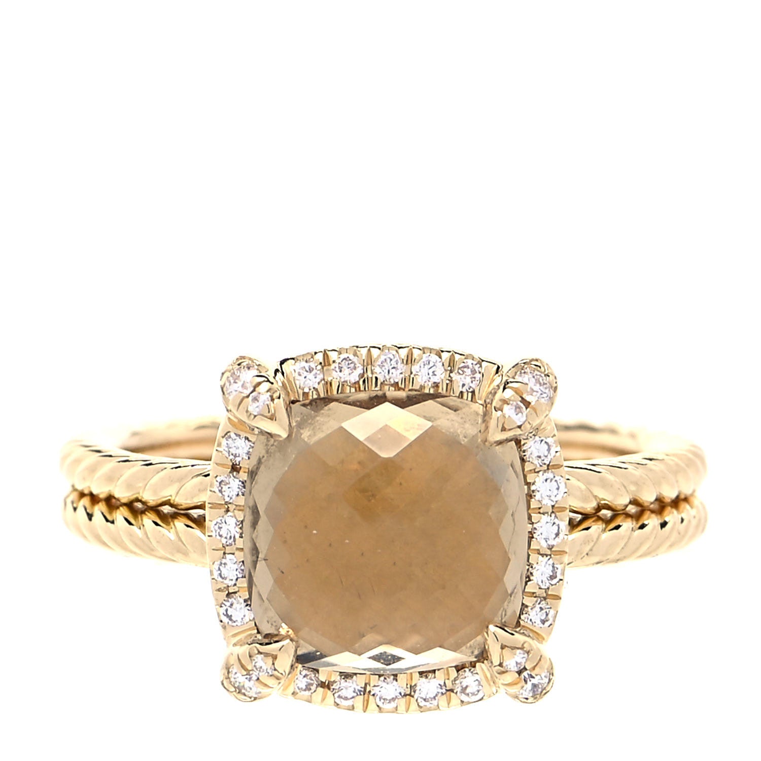 David Yurman 18K Yellow Gold Diamond Champagne Citrine 9mm Chatelaine Pave Bezel Ring 54 7 1 of 4