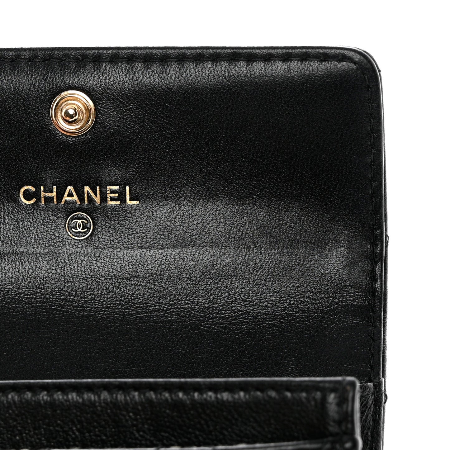 Lambskin Quilted Flap Card Holder Black