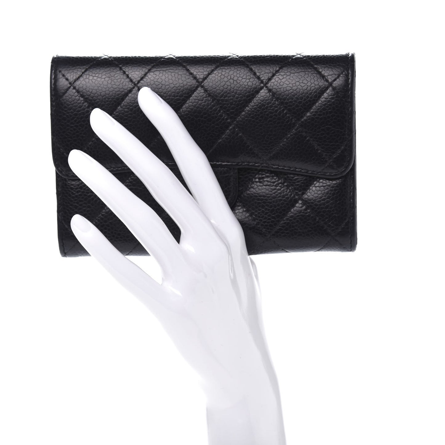 Caviar Quilted Small Flap Wallet Black