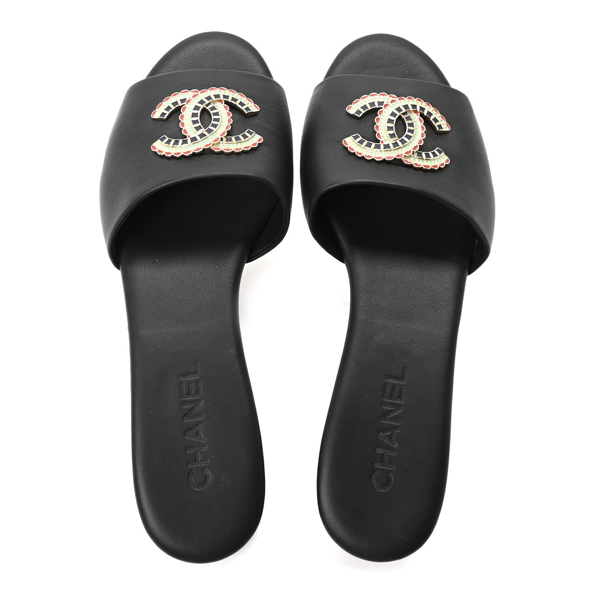 Lambskin Enamel CC Mules 39.5 Black