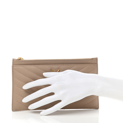 Saint Laurent Grain De Poudre Chevron Monogram Bill Pouch Dark Beige 2 of 9