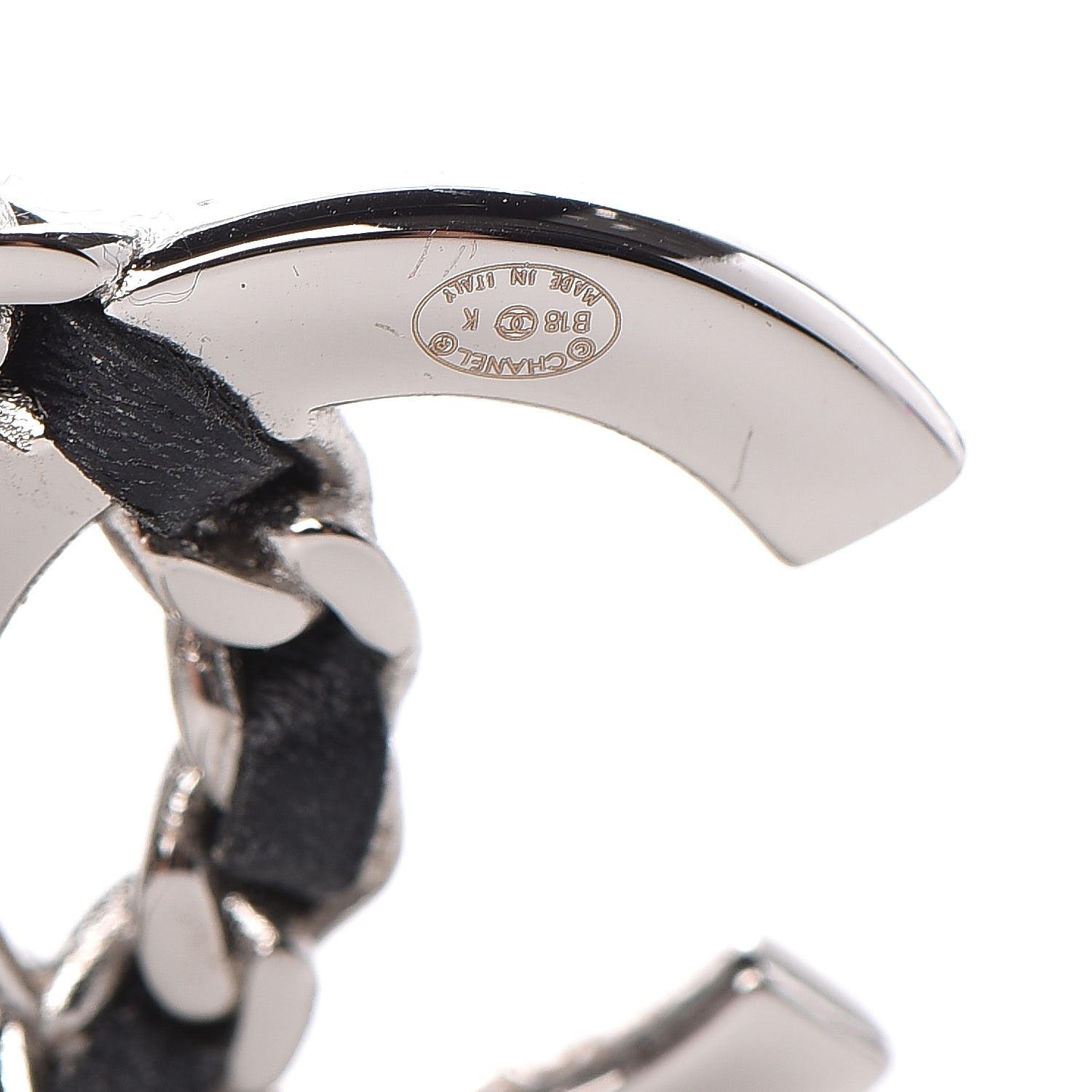Chanel Crystal Lambskin CC Earrings Silver Black 4 of 5
