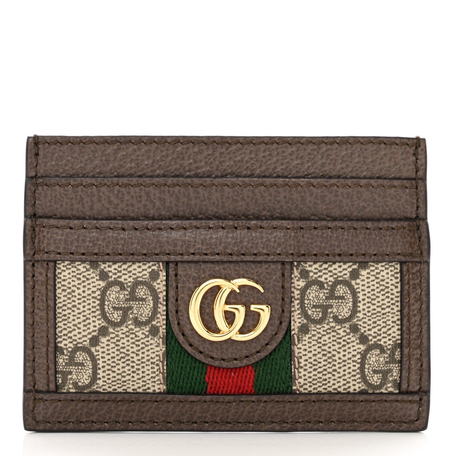 Gucci GG Supreme Monogram Textured Dollar Calfskin Ophidia Card Holder Beige Ebony New Acero 1 of 7