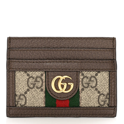 Gucci GG Supreme Monogram Textured Dollar Calfskin Ophidia Card Holder Beige Ebony New Acero 1 of 7