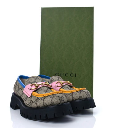 Gucci GG Supreme Monogram Cordovan Lux Womens Harald Horsebit 25mm Platform Loafers 36 Beige Sugar Pink Crop Shine Purple Marine 7 of 7