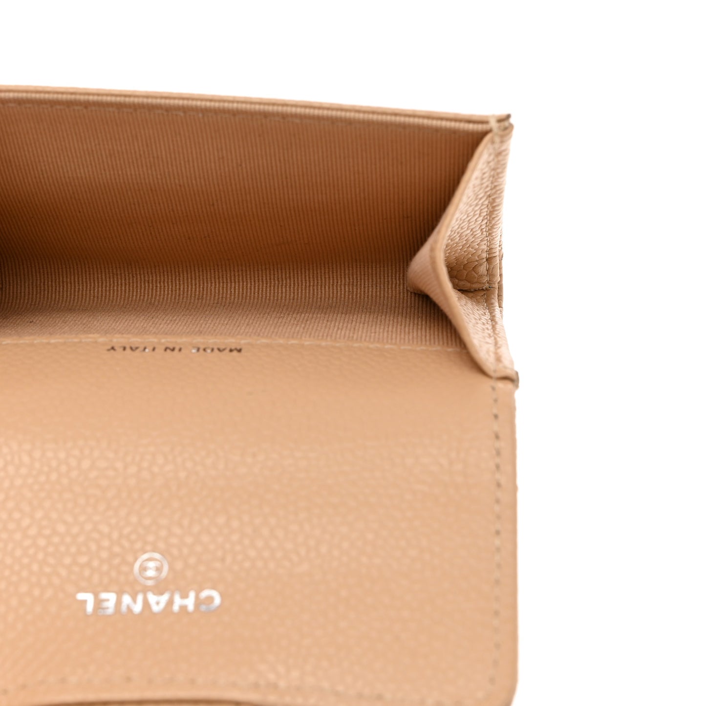 Caviar Quilted Flap Card Holder Wallet Beige