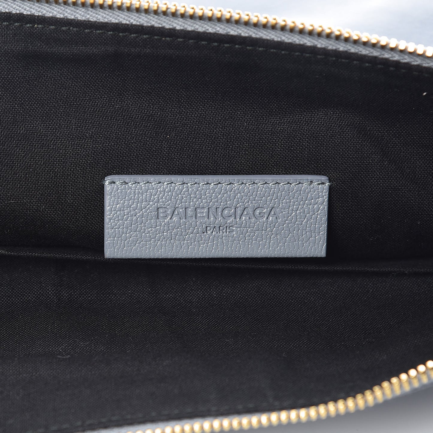 Chevre Gold Metallic Edge Hardware Pouch Bleu Acier
