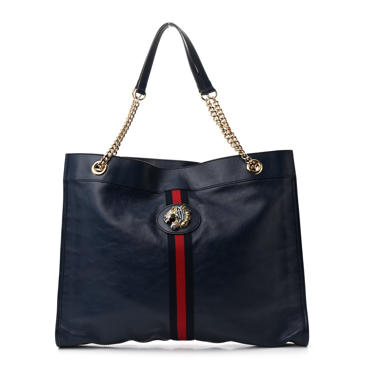 Gucci Calfskin Web Large Rajah Chain Tote Blue 1 of 12