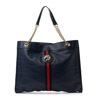 Gucci Calfskin Web Large Rajah Chain Tote Blue 1 of 12