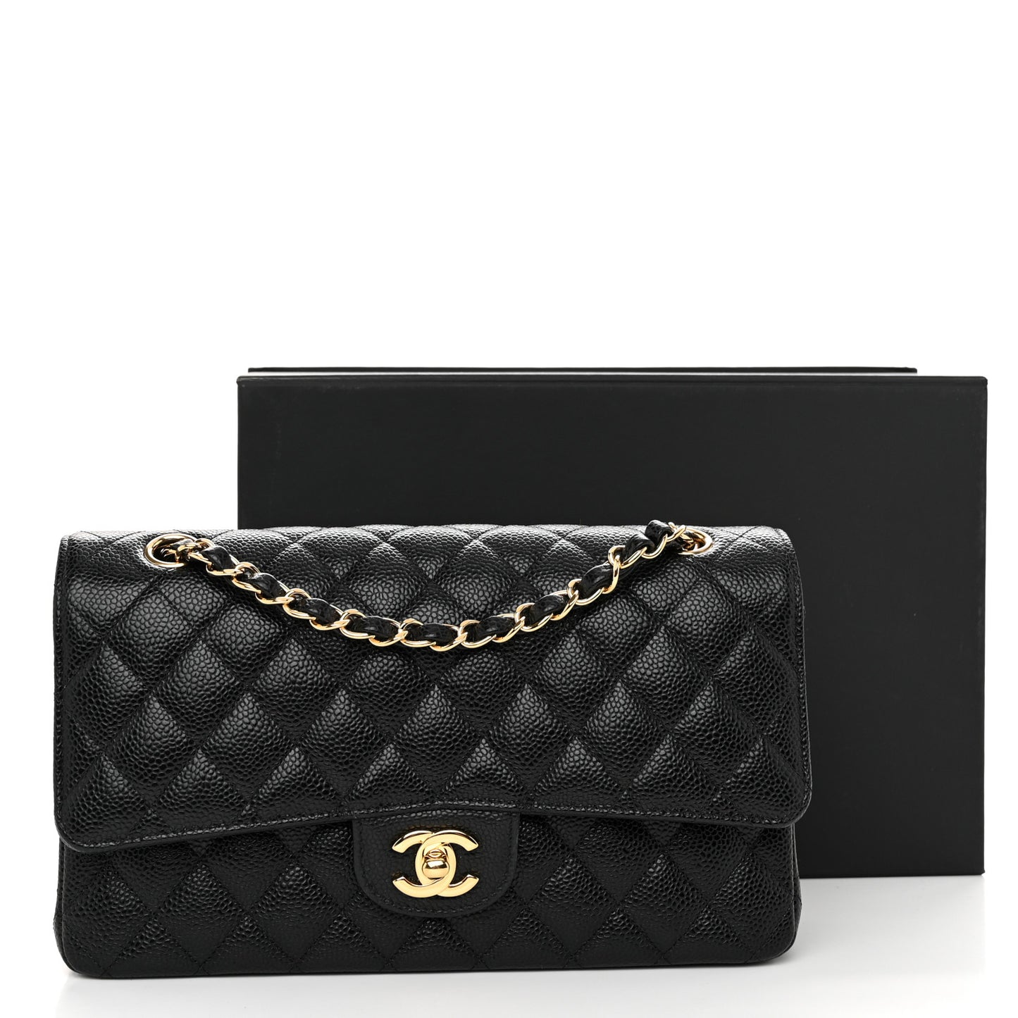 Caviar Quilted Medium Double Flap Black