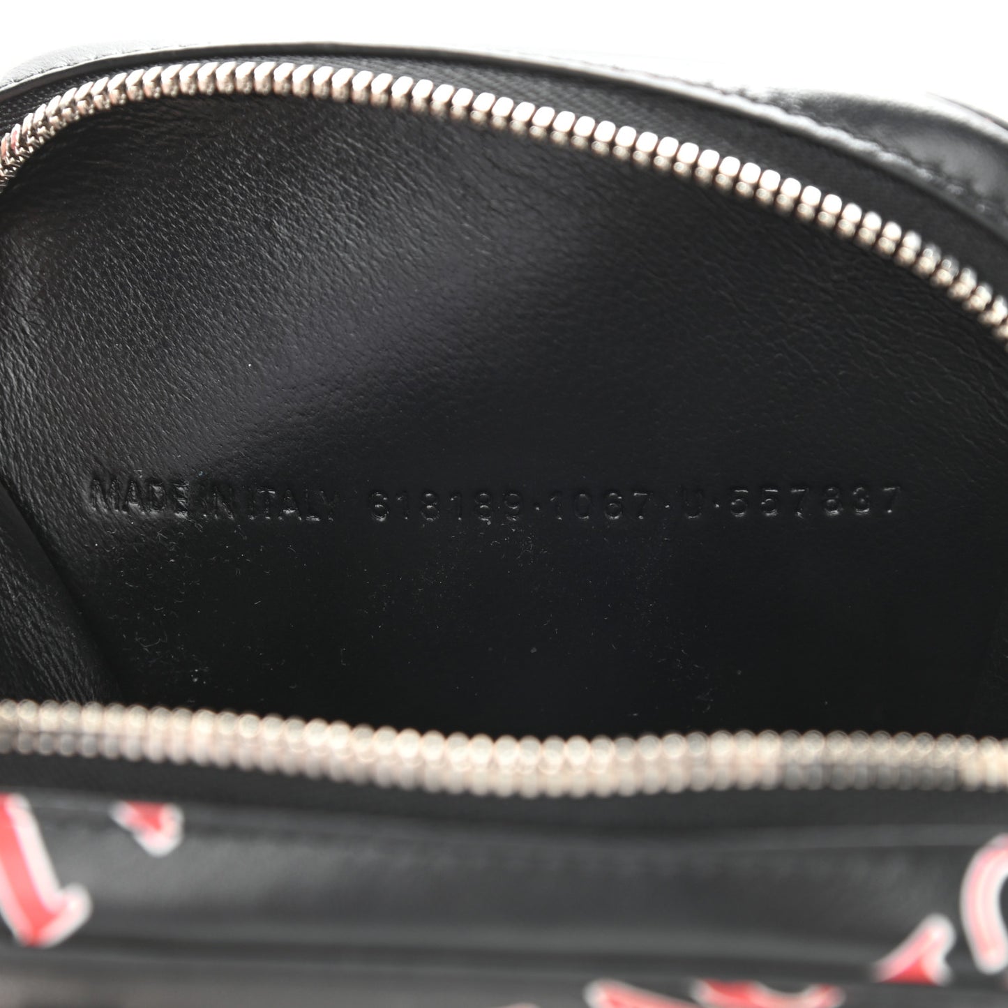 Calfskin Logo Print Cash Phone Holder Bag Black Red