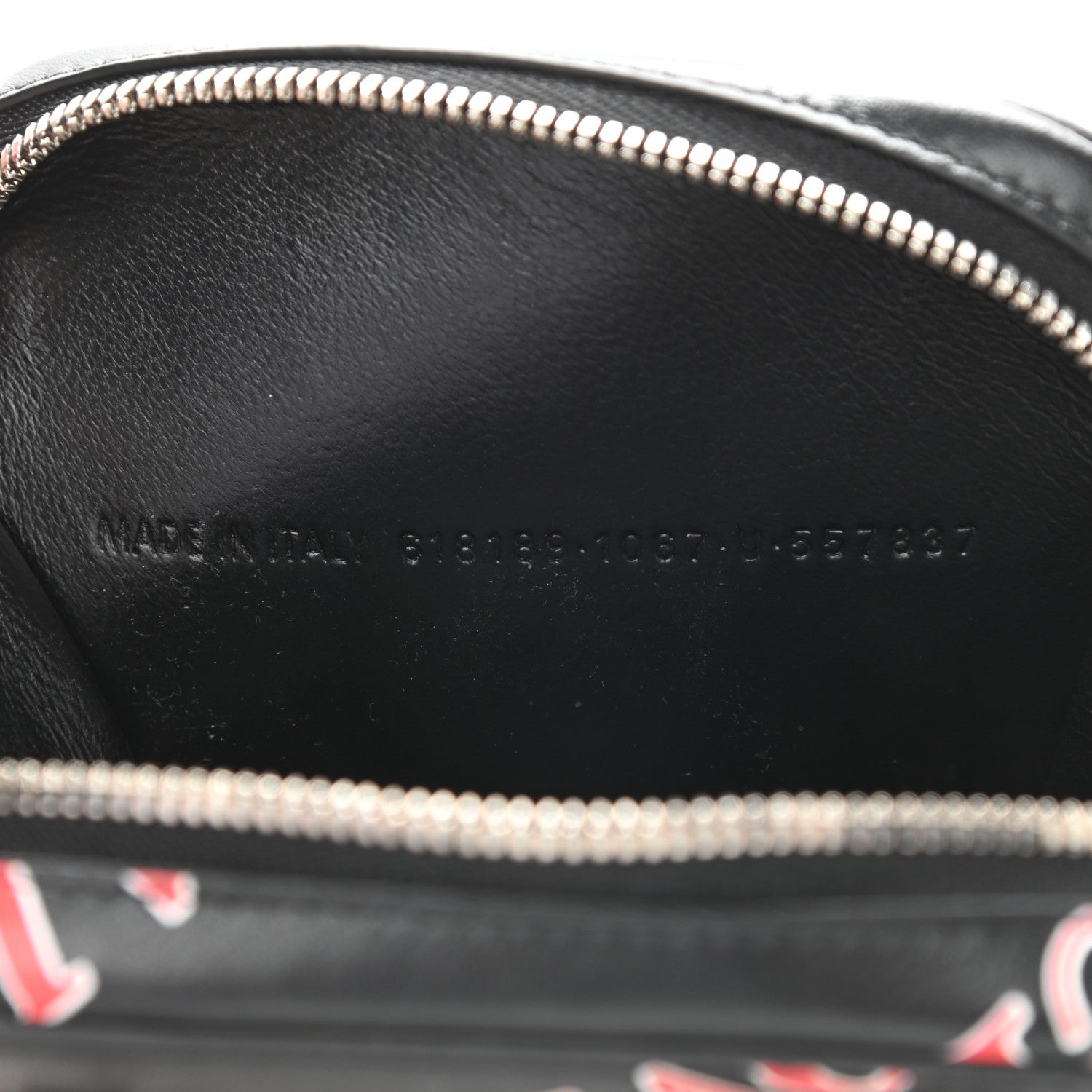 Balenciaga Calfskin Logo Print Cash Phone Holder Bag Black Red 6 of 8