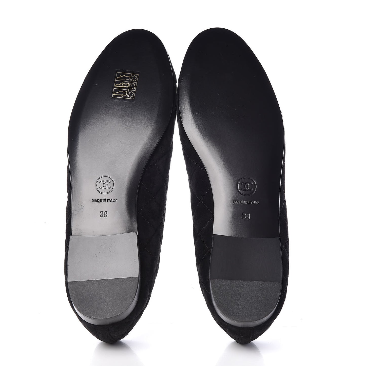 Suede Calfskin Quilted Cap Toe CC Ballerina Flats 38 Black
