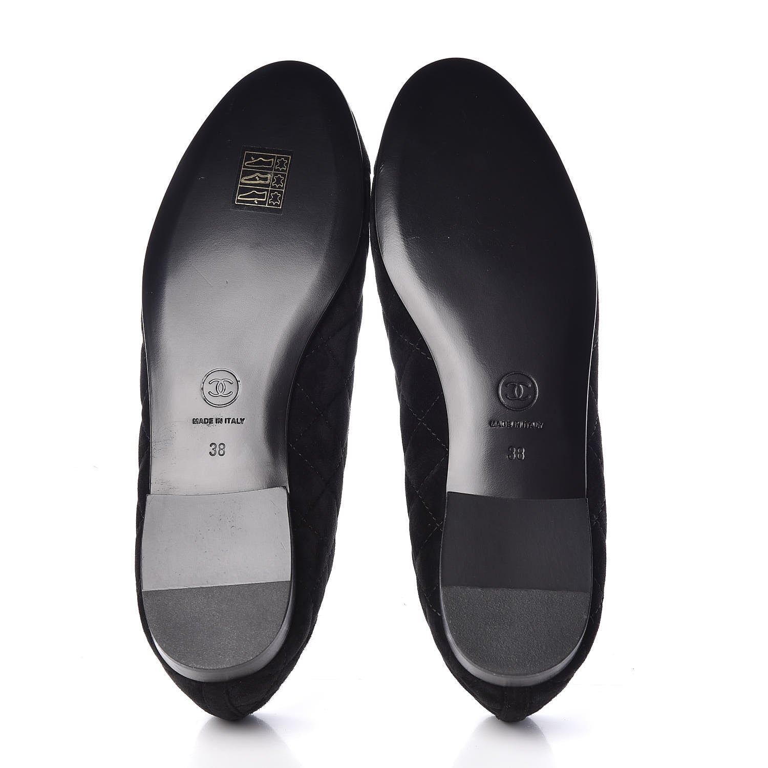 Chanel Suede Calfskin Quilted Cap Toe CC Ballerina Flats 38 Black 9 of 10