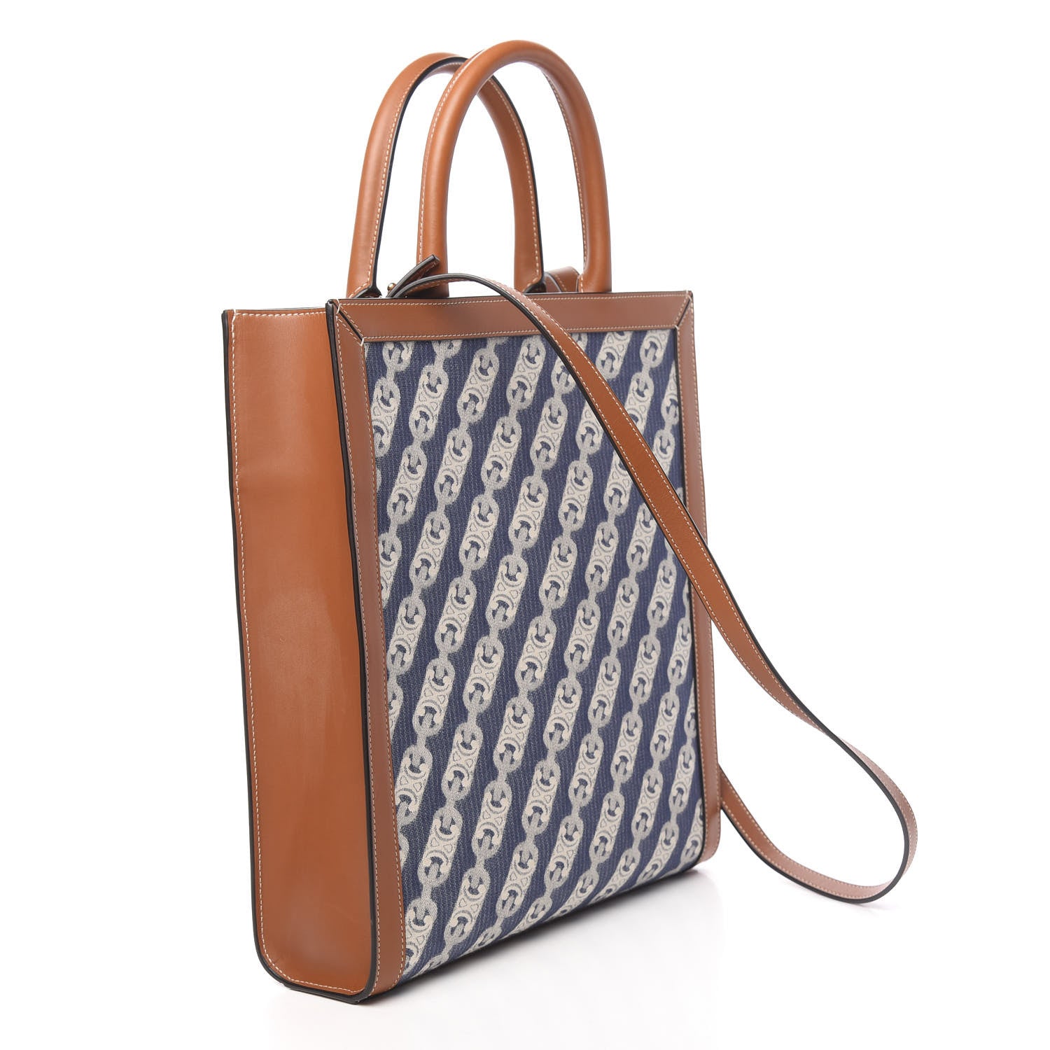 Celine Maillon Triomphe Canvas Calfskin Small Vertical Cabas Navy Tan 3 of 11