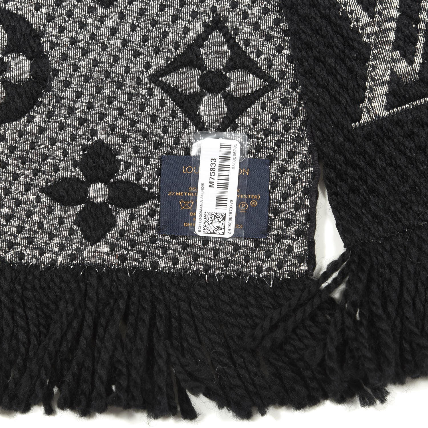 Louis Vuitton Wool Silk Logomania Shine Scarf Black 3 of 3