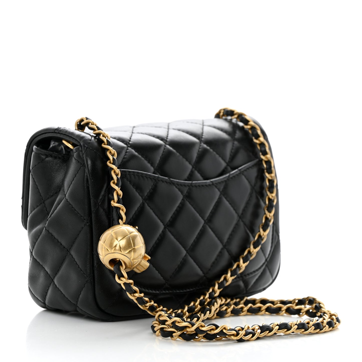 Lambskin Quilted Mini Pearl Crush Flap Black