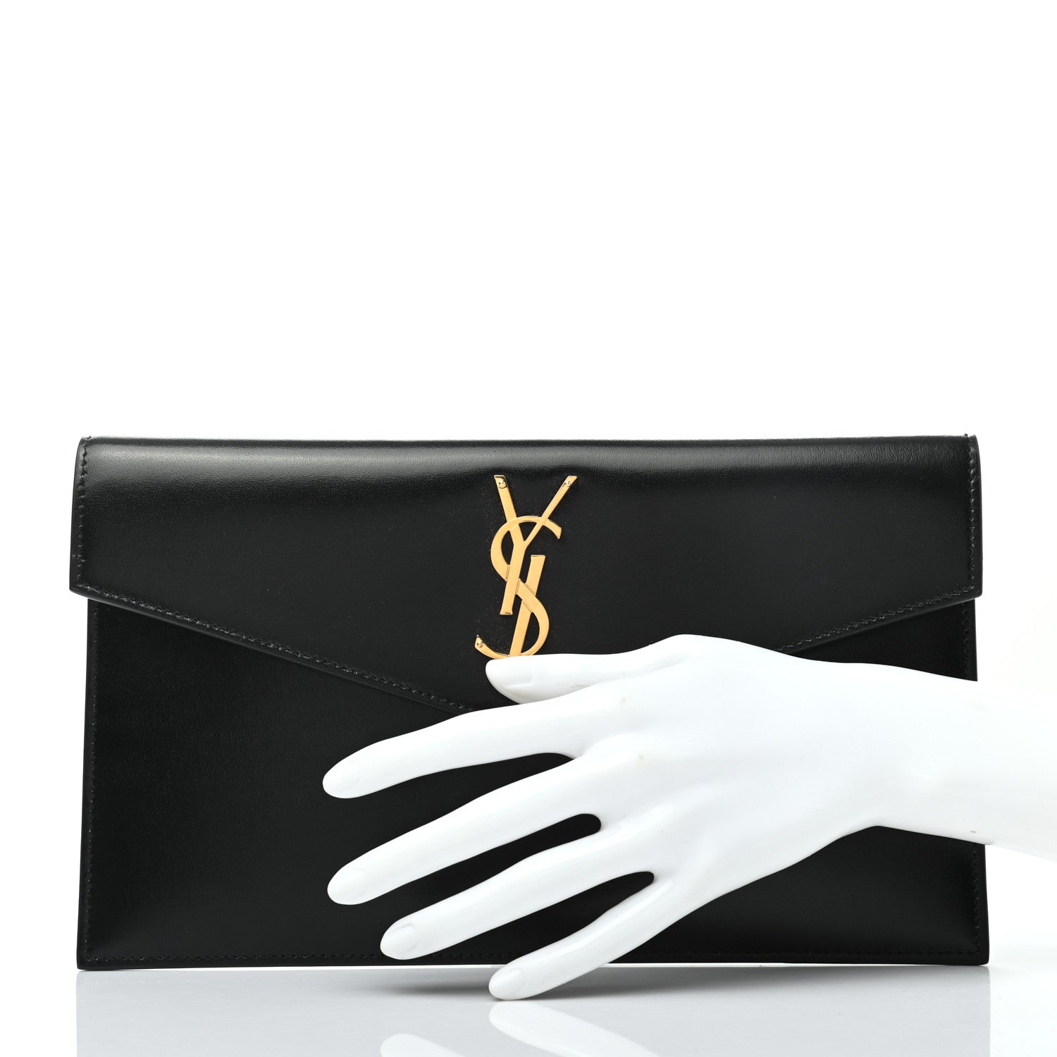 Saint Laurent Smooth Shiny Calfskin Monogram Uptown Pouch Black 4 of 14