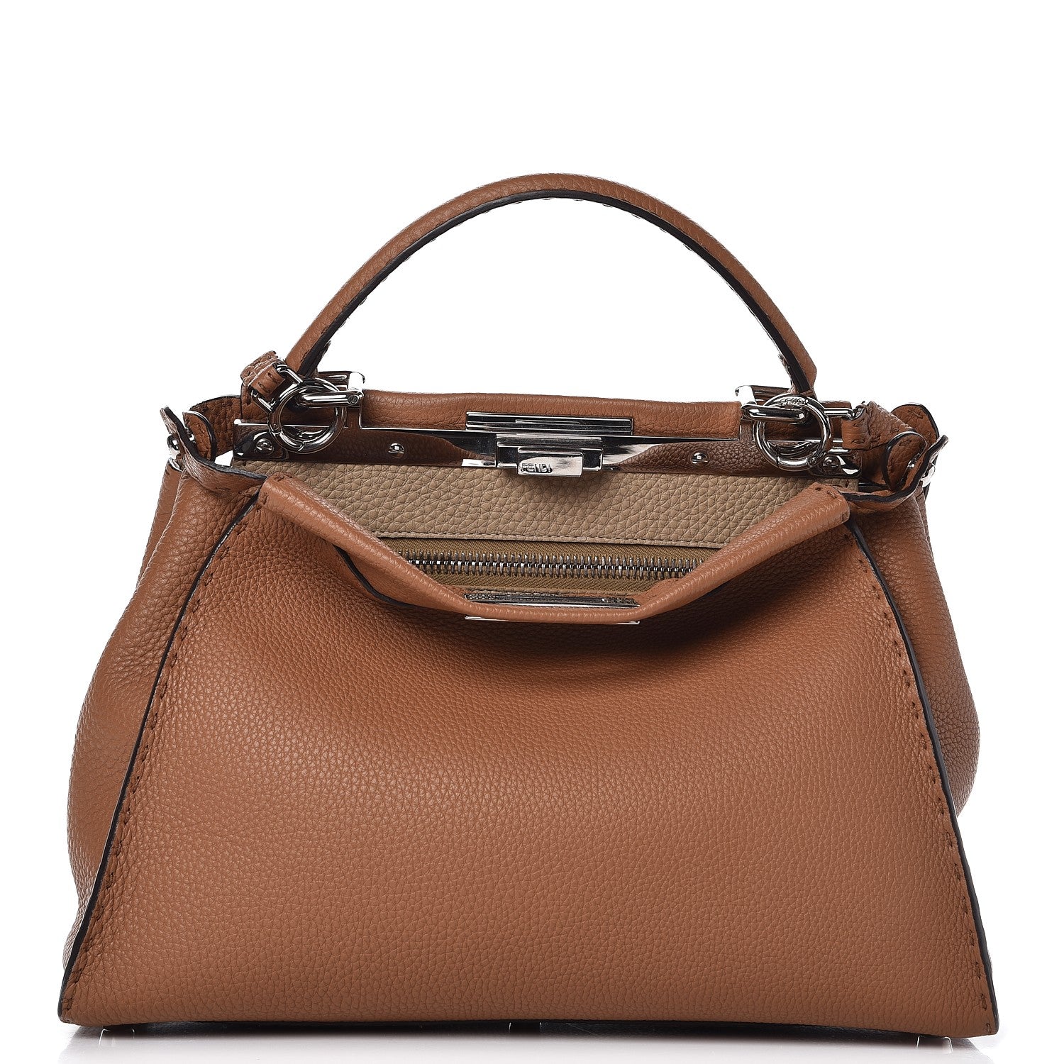 Fendi Cuoio Romano Selleria Bi-Color Medium Peekaboo Iconic Satchel Mou Deserto 1 of 9