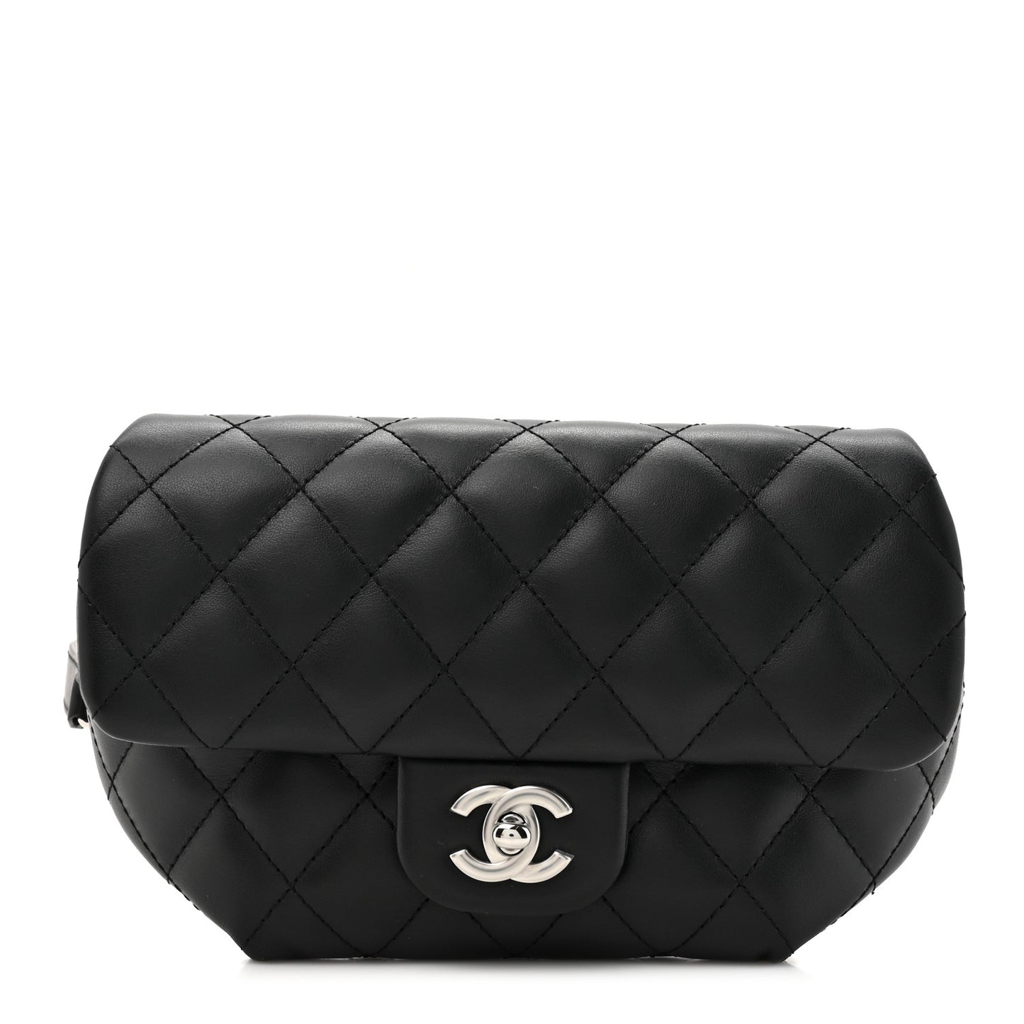 Calfskin Quilted CC Uniform Flap Belt Bag Black