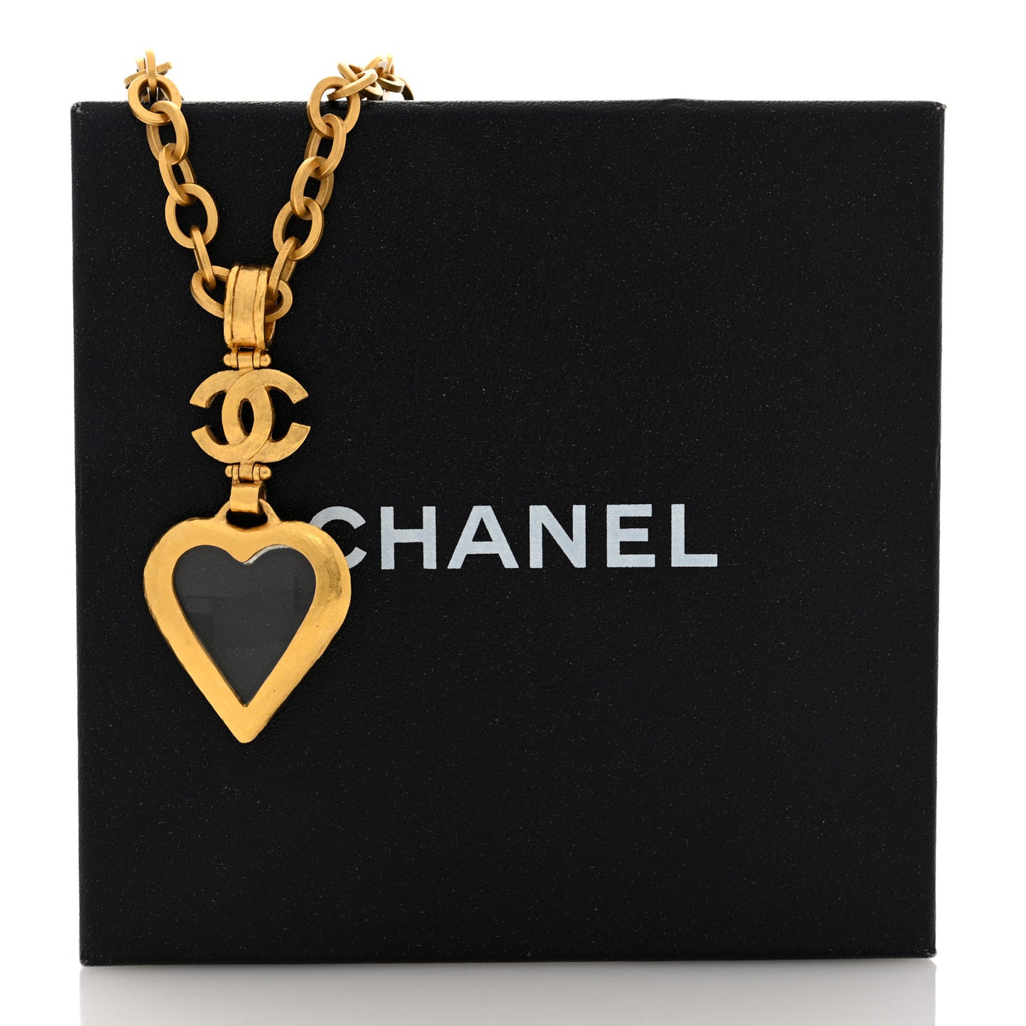 Loupe Magnifying Glass CC Heart Drop Necklace Gold