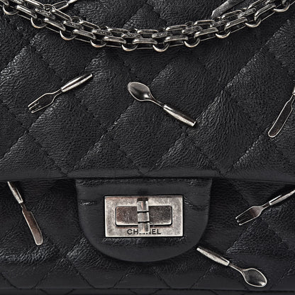 Chanel Calfskin Quilted Spoon Charms Brasserie 2.55 Reissue 225 Flap Black 10 of 13