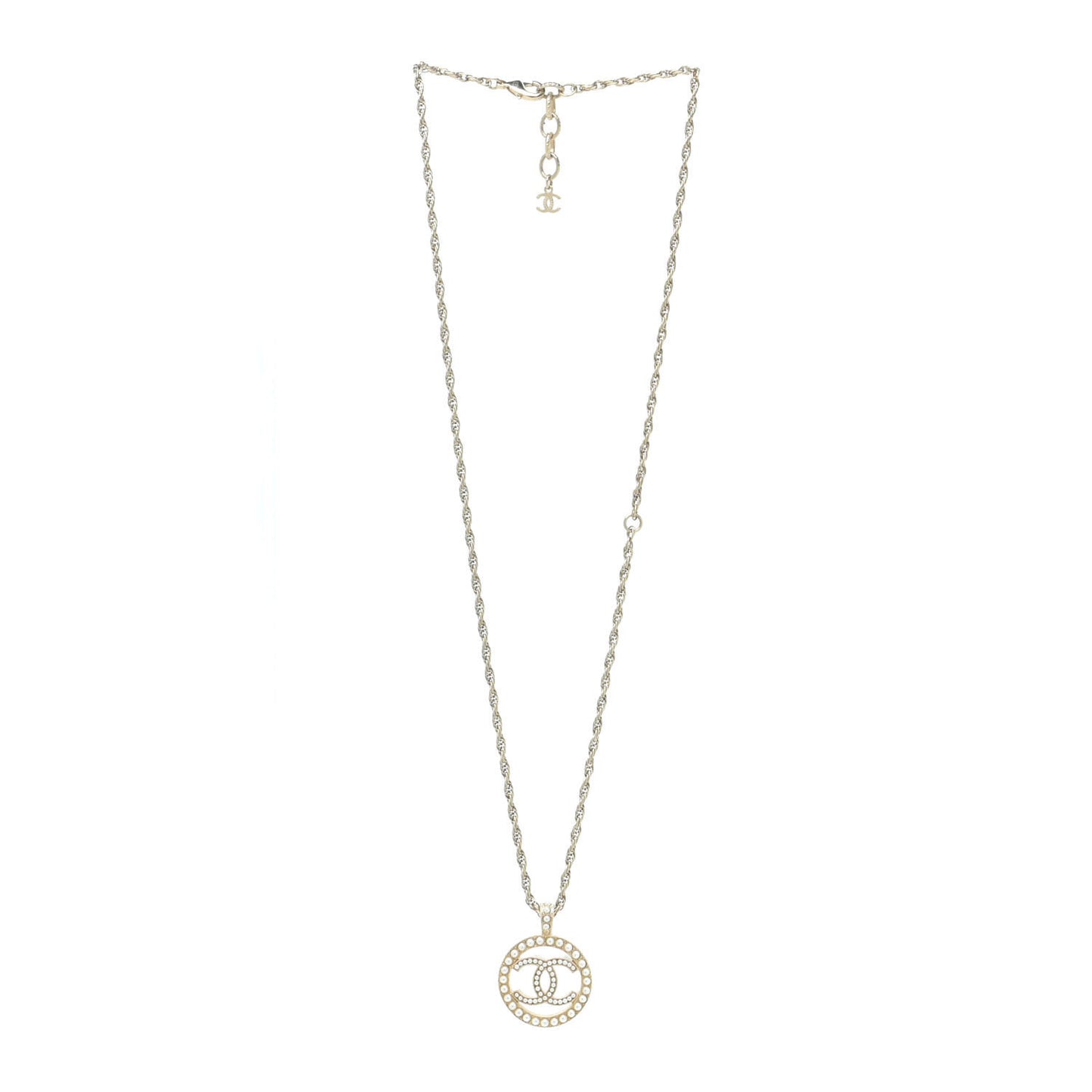 Pearl CC Round Pendant Necklace Gold