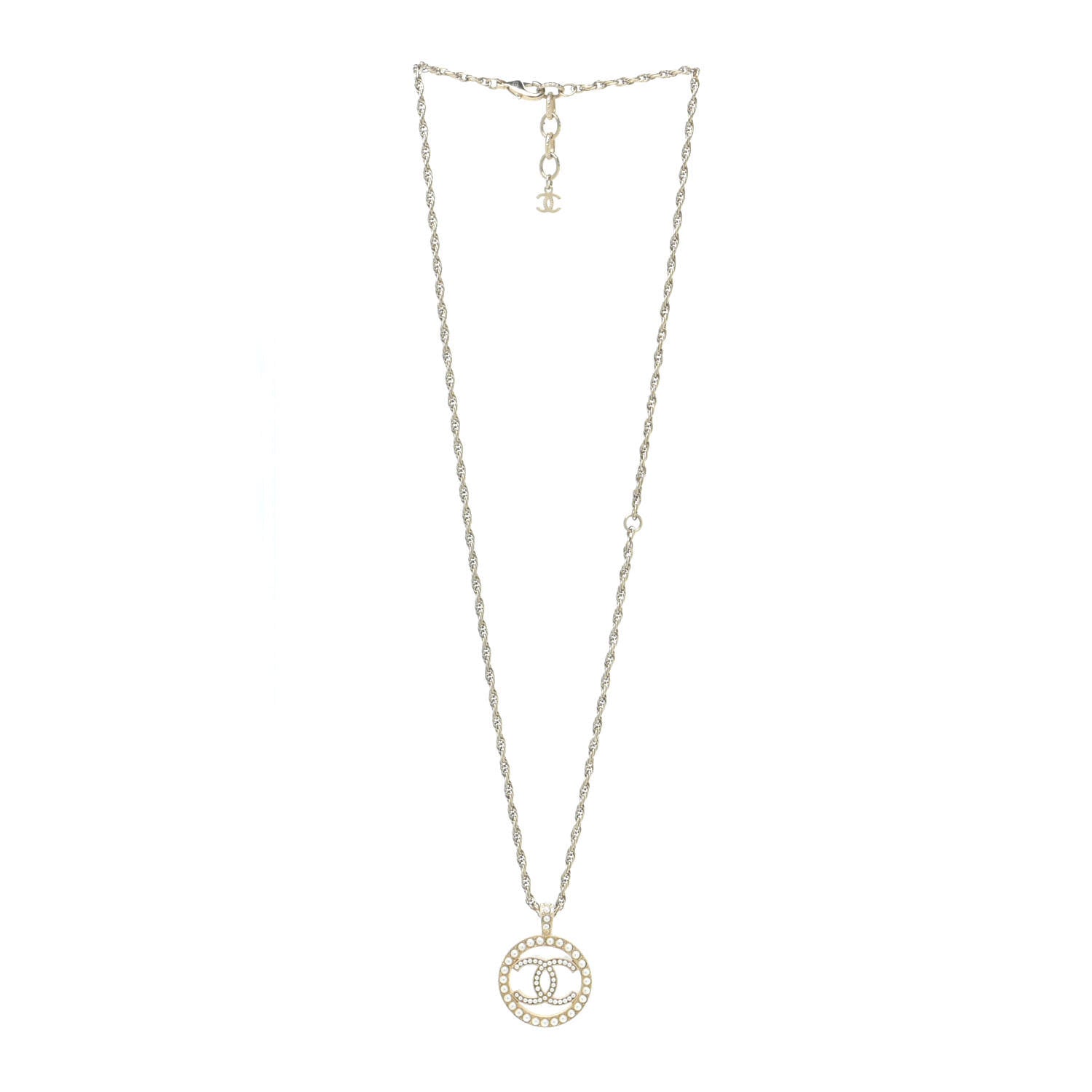 Chanel Pearl CC Round Pendant Necklace Gold 3 of 7