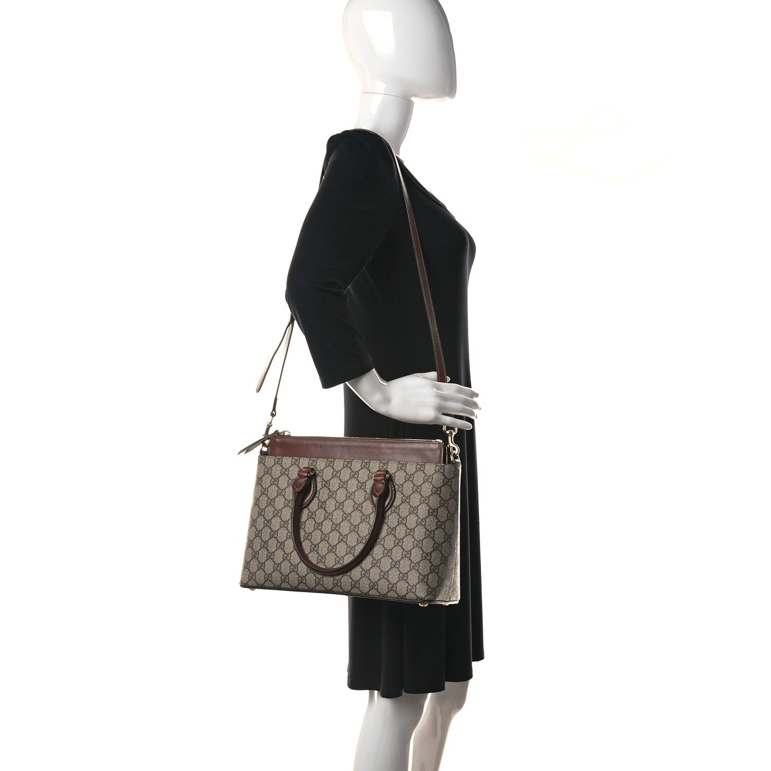 Gucci GG Supreme Monogram Small Zip Top Tote Beige Tuscany 2 of 9