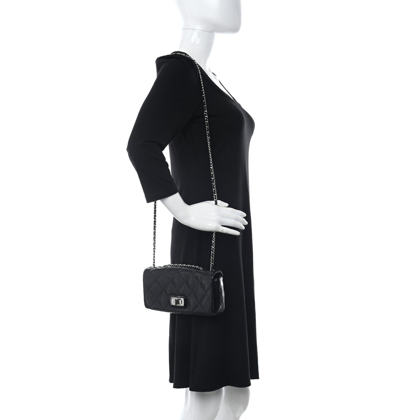 Patent Quilted Mademoiselle East West Flap Black
