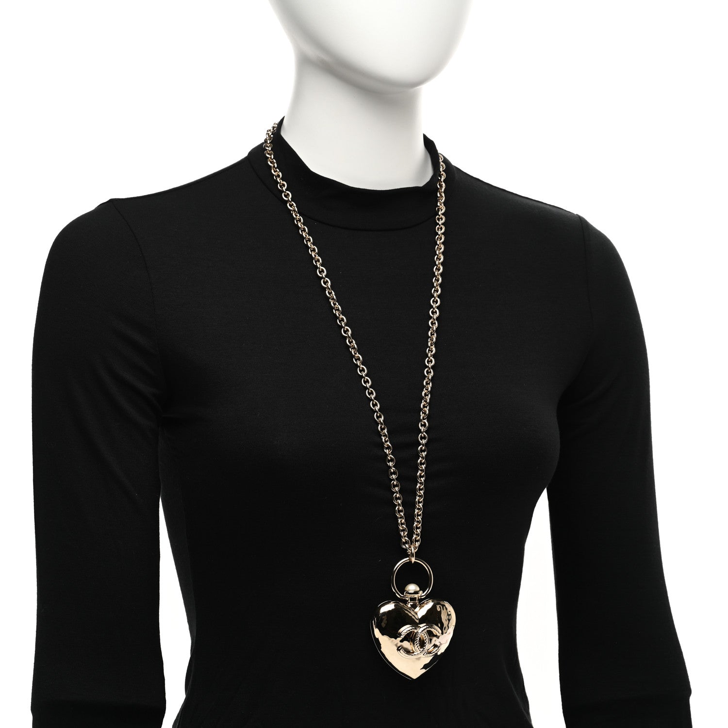 Chanel Metal CC Heart Locket Necklace Gold 2 of 6