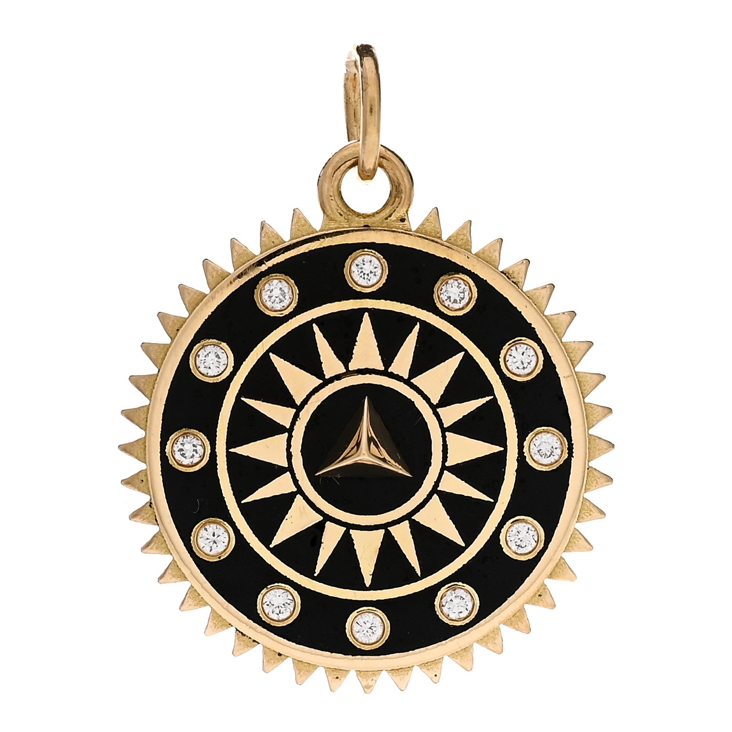Foundrae 18K Yellow Gold Diamond Champleve Enamel Medium Pyramid Dream Medallion Pendant Black 1 of 3
