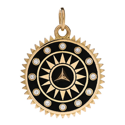 Foundrae 18K Yellow Gold Diamond Champleve Enamel Medium Pyramid Dream Medallion Pendant Black 1 of 3