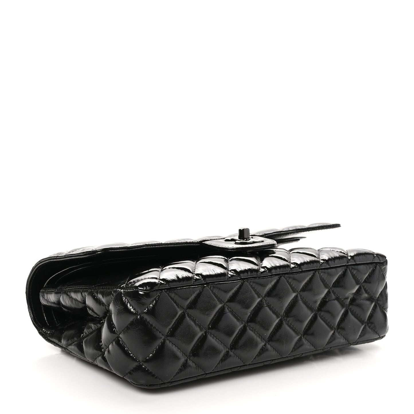 Shiny Crumpled Calfskin Quilted Medium Double Flap So Black