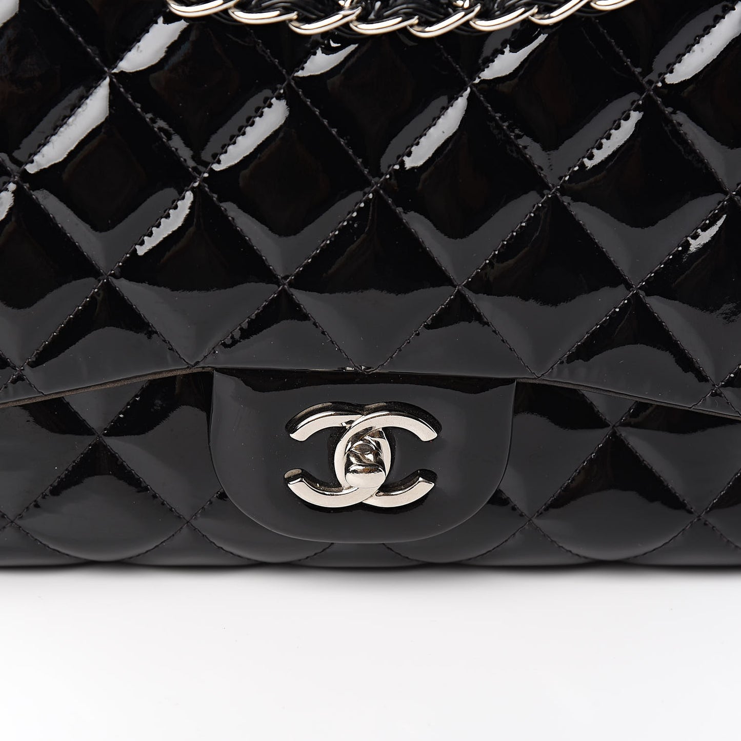 Patent Quilted Jumbo Double Flap Black