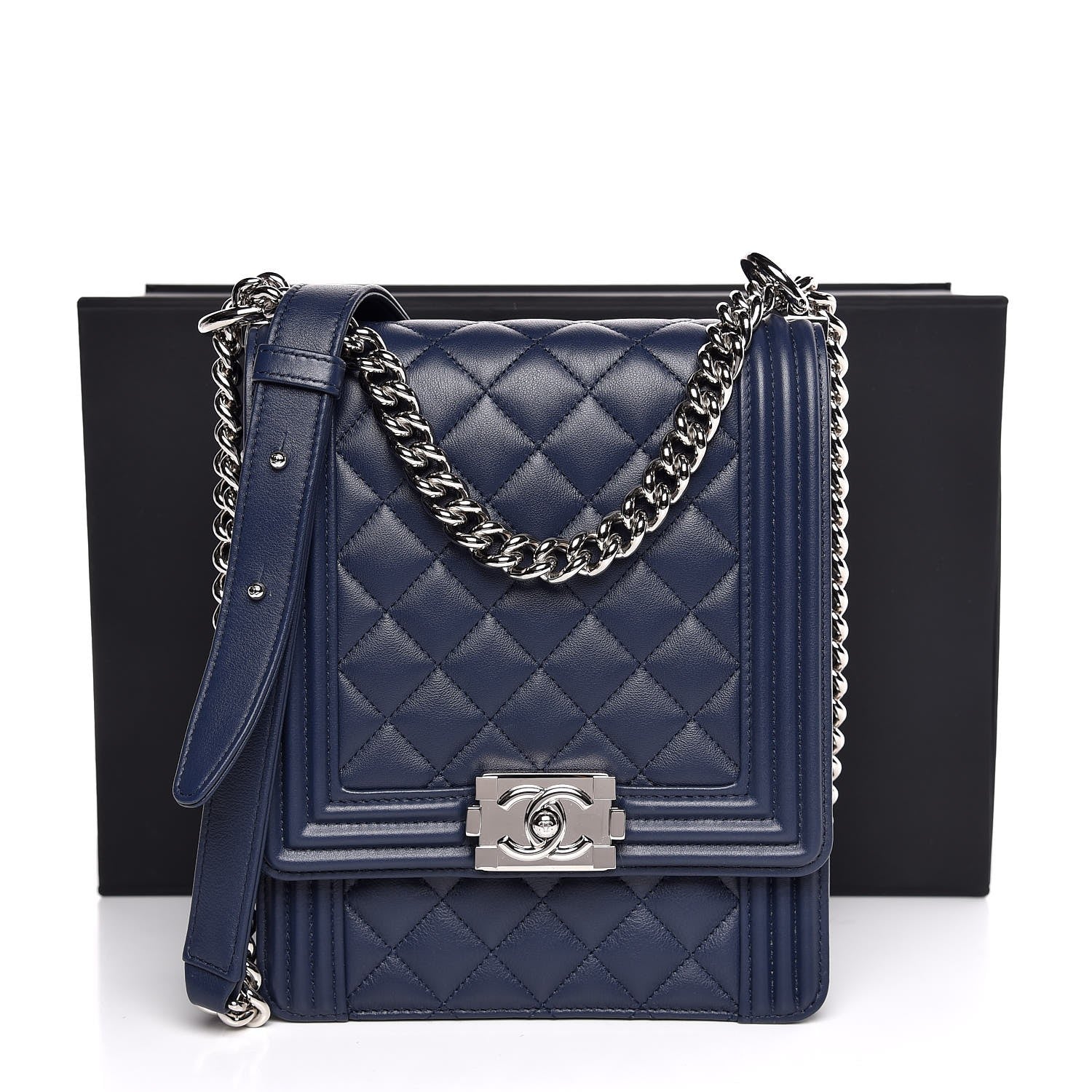 Chanel Calfskin Quilted North South Boy Flap Navy 8 of 8