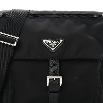 Prada Re-Nylon Vela Saffiano Pocket Single Buckle Messenger Shoulder Bag Black 9 of 11