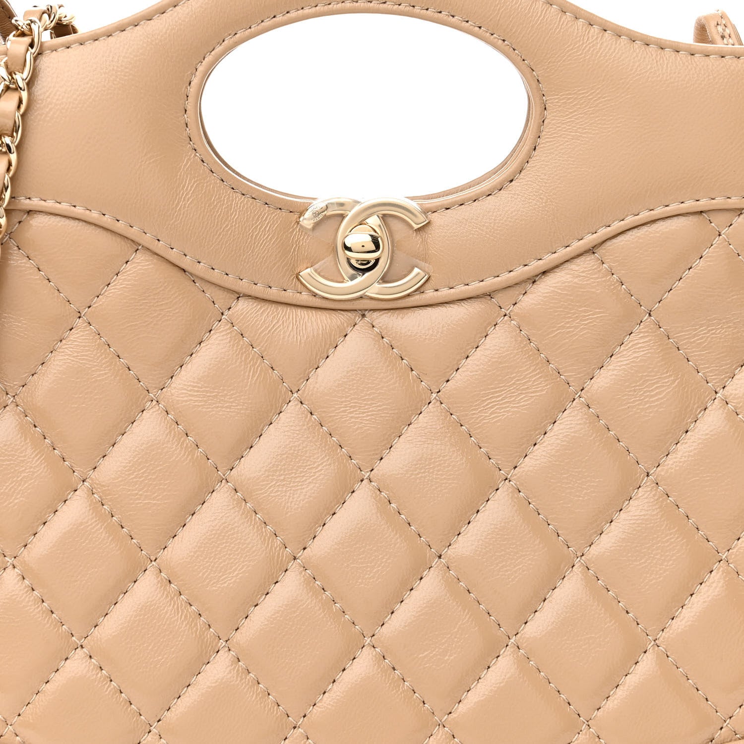 Chanel Shiny Crumpled Calfskin Quilted Mini 31 Shopping Bag Dark Beige 8 of 11