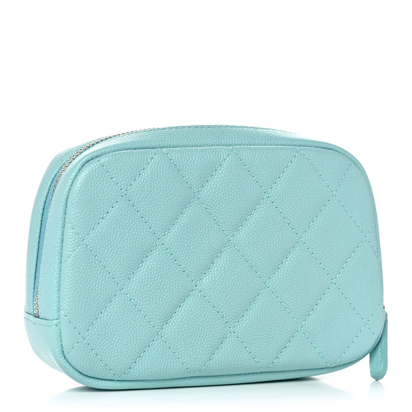 Caviar Quilted Small Curvy Pouch Cosmetic Case Light Blue