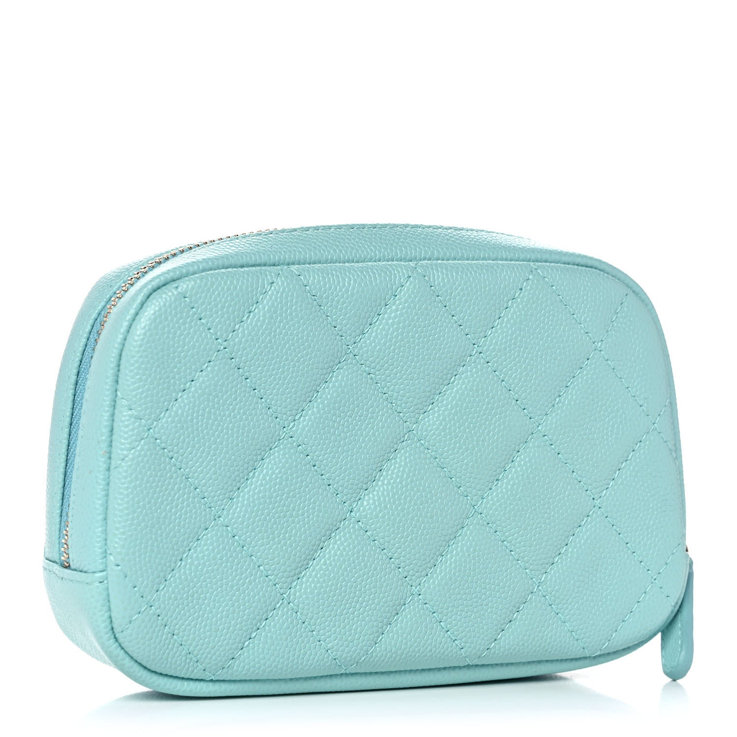 Chanel Caviar Quilted Small Curvy Pouch Cosmetic Case Light Blue 3 of 11