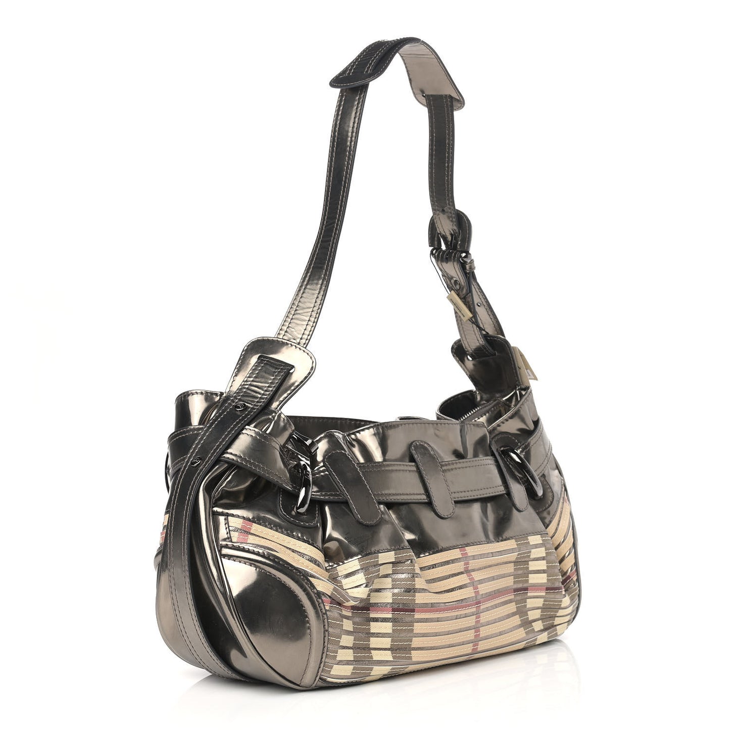 Metallic Patent House Check Sliced Beaton Pewter