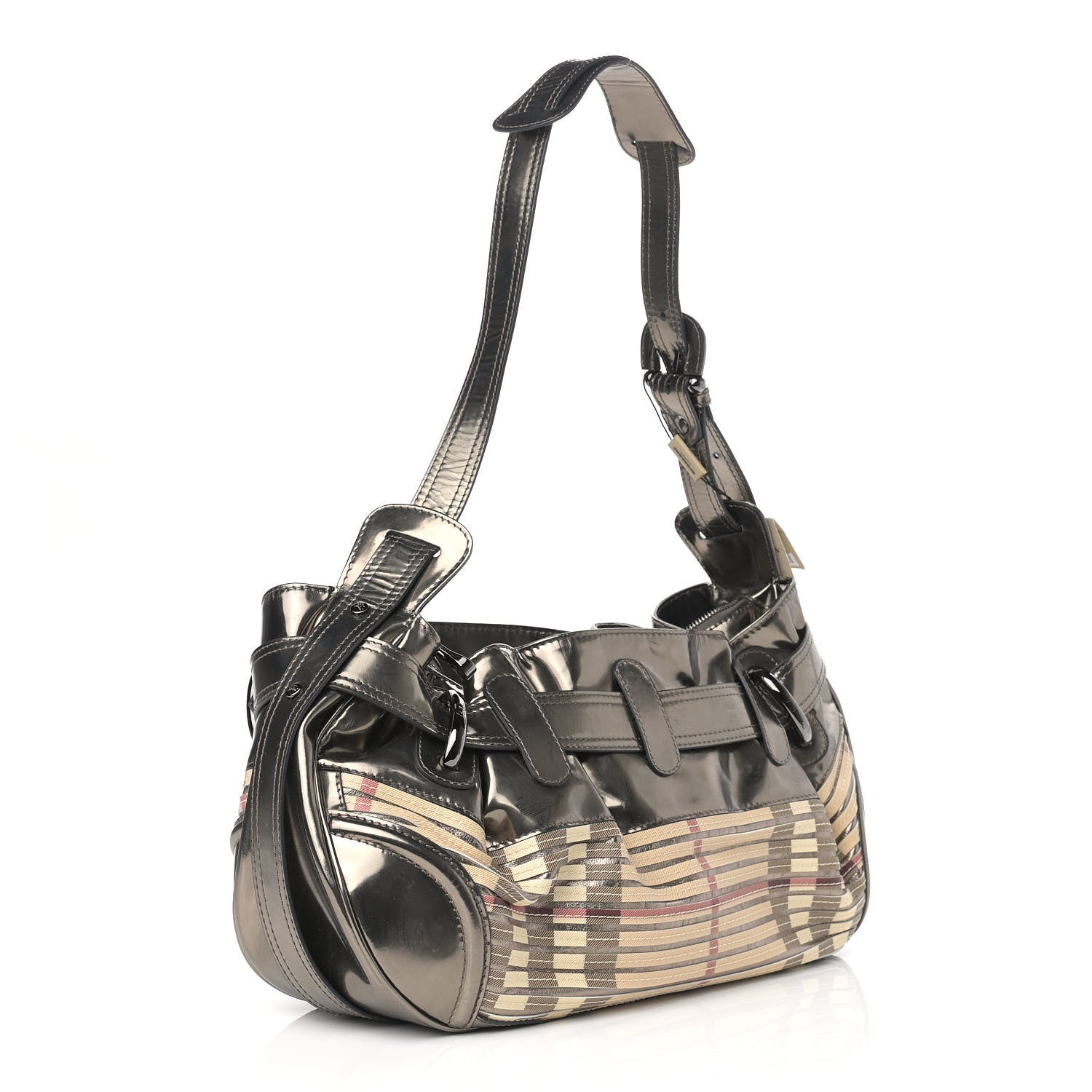 Burberry Metallic Patent House Check Sliced Beaton Pewter 3 of 10