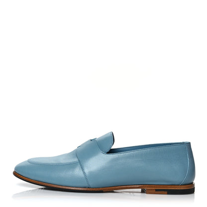 Hermes Goatskin Womens Ancora Moccasin Loafers 37 Bleu Dorset 1 of 11