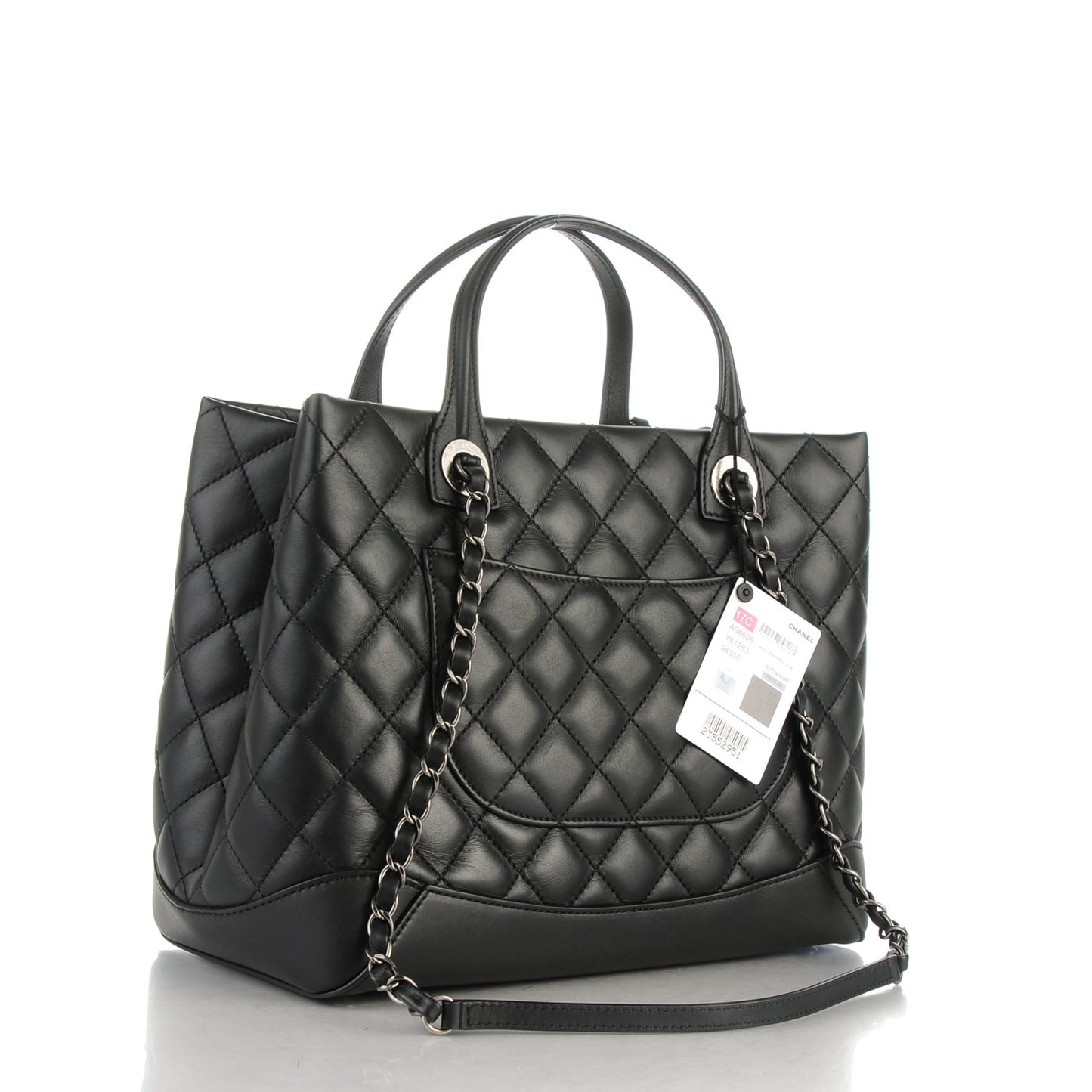 Calfskin Quilted Small Easy Shopping Tote Black