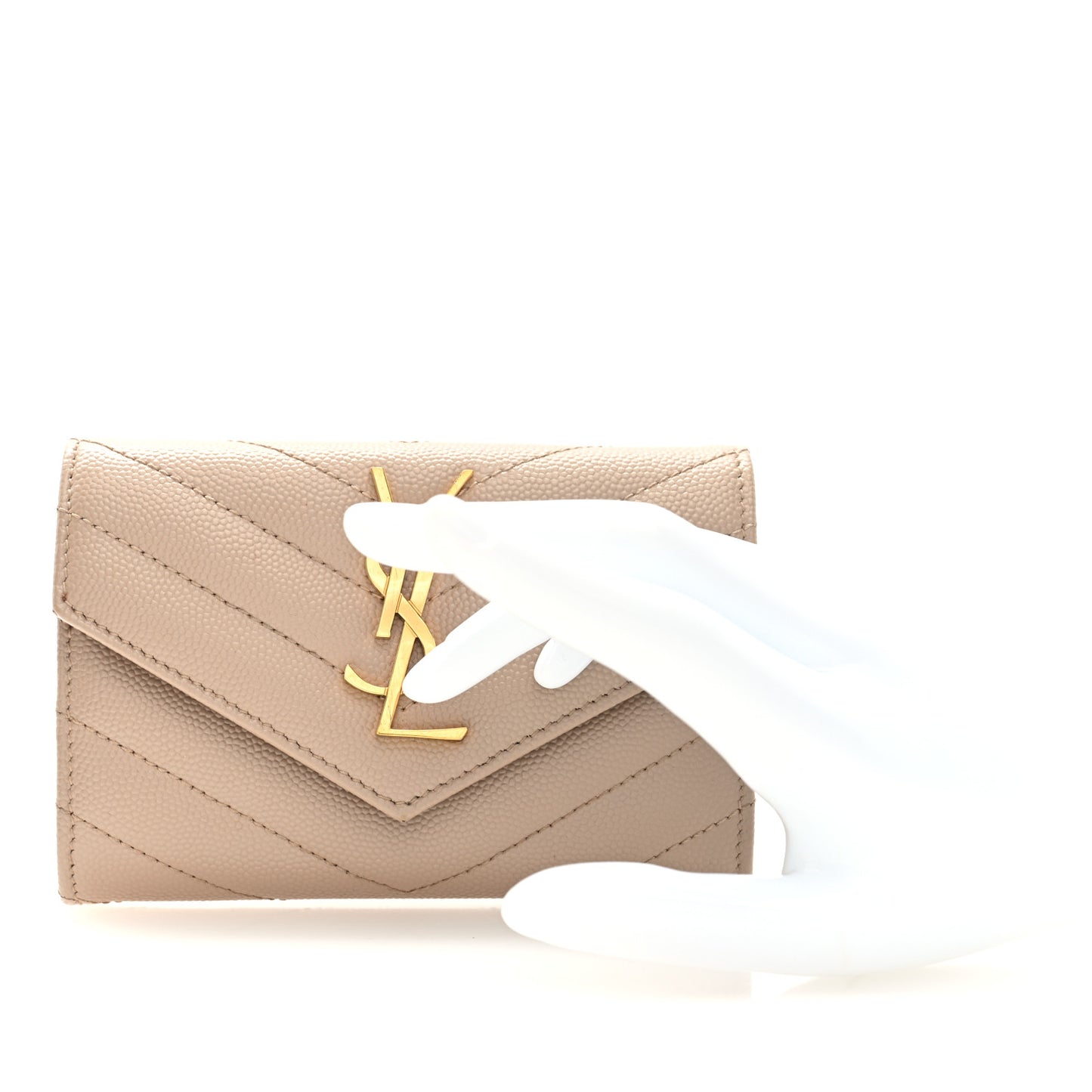 Grain De Poudre Matelasse Chevron Small Monogram Envelope Wallet Dark Beige