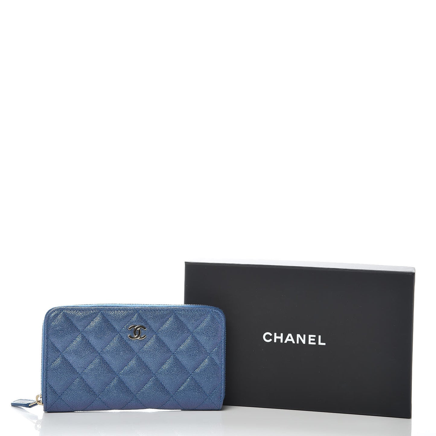 Iridescent Caviar Quilted Medium Zip Around Wallet Dark Blue