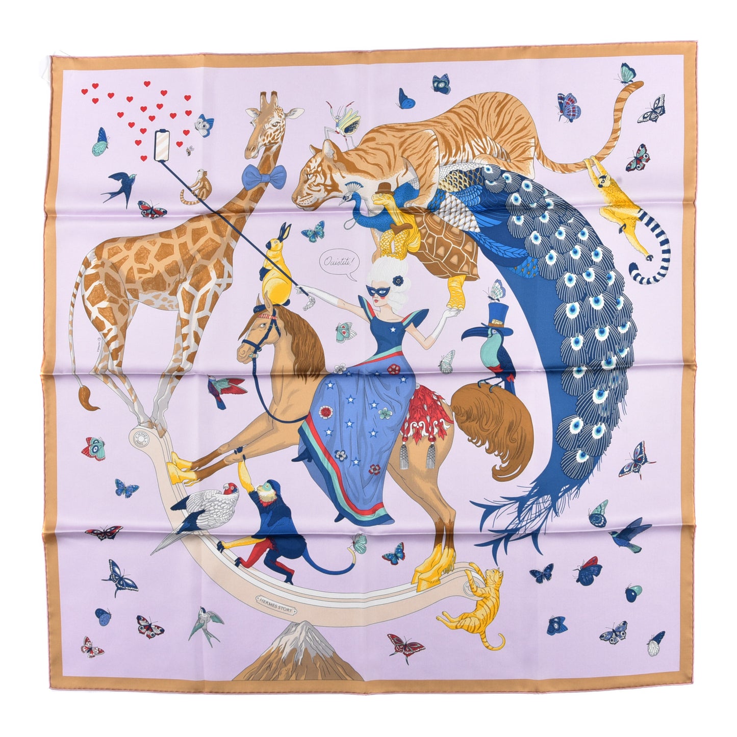 Silk Story Scarf 90 Rose Nacre Bleu Beige